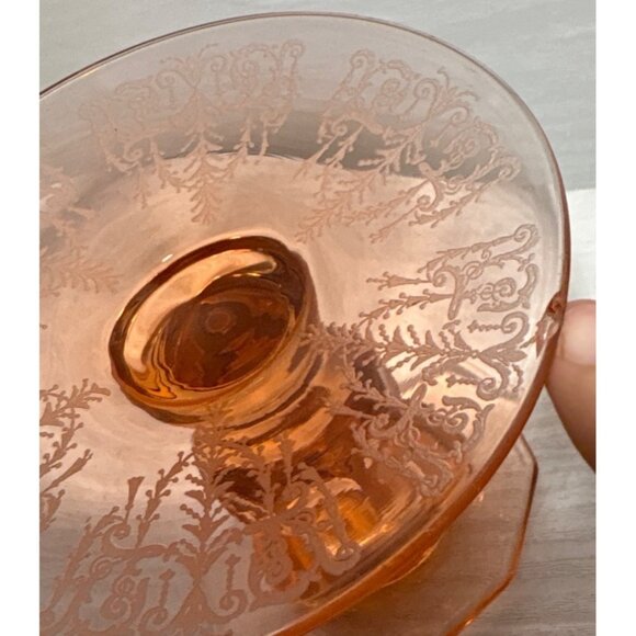 Vtg Pink Depression Glass Candle Holder 4" Tall Etched Design Detail Dual Ended - Picture 11 of 11